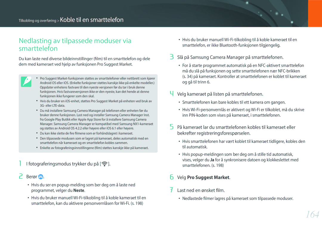 Samsung EV-NXF1ZZB1HSE 164, Nedlasting av tilpassede moduser via smarttelefon, Fotograferingsmodus trykker du på R Berør 