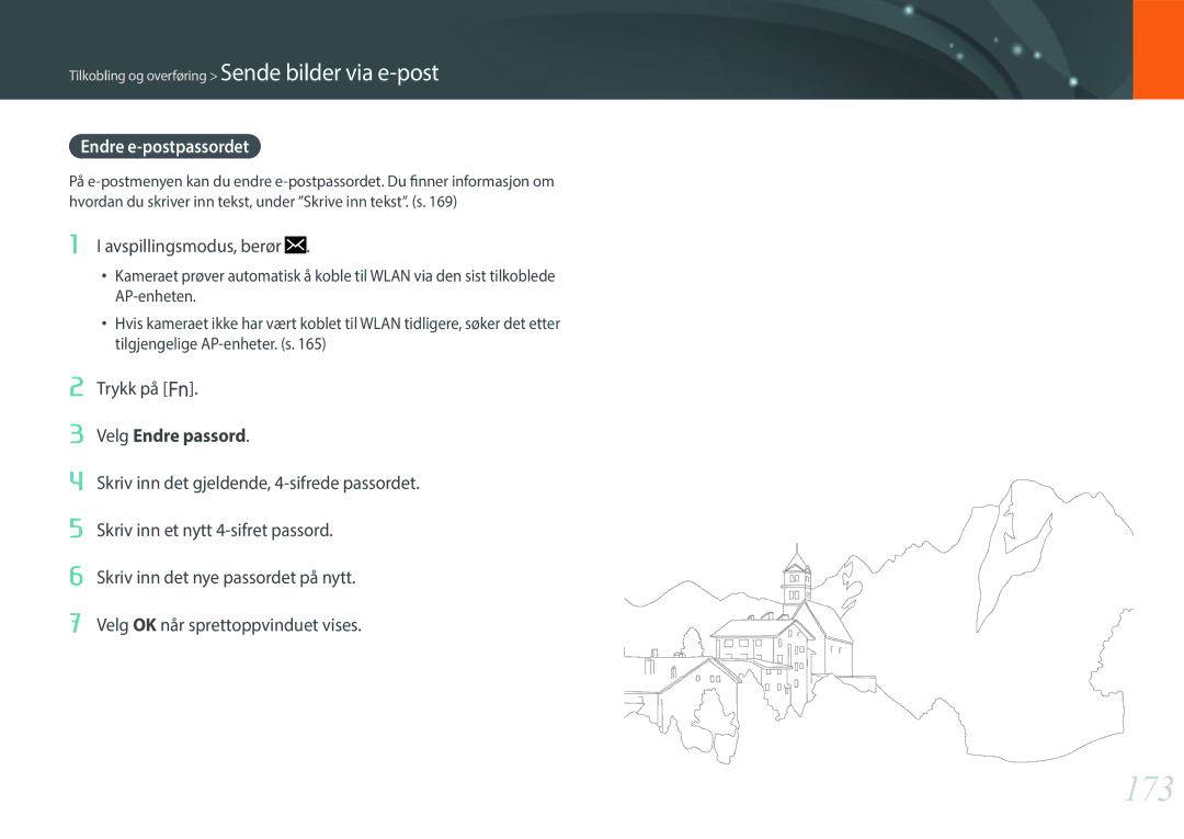 Samsung EV-NX1ZZZBZBDK, EV-NXF1ZZB1HSE, EV-NX1ZZZBZBSE, EV-NXF1ZZB1KDK manual 173, Endre e-postpassordet, Velg Endre passord 