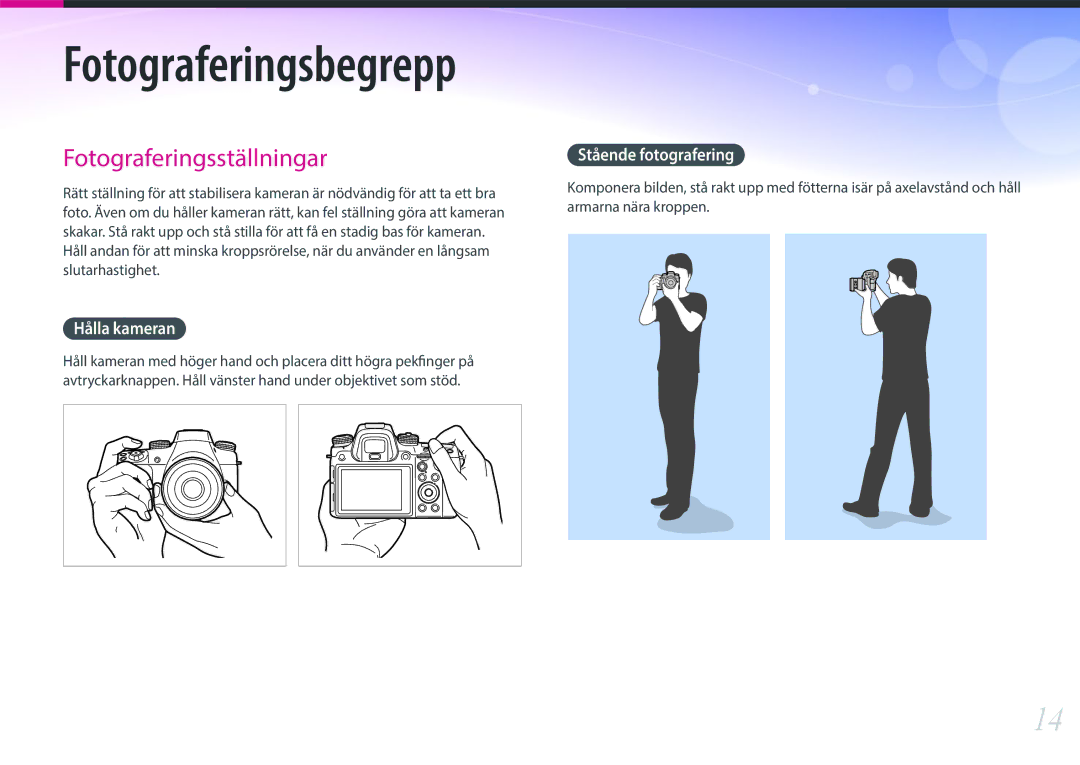 Samsung EV-NXF1ZZB1HSE, EV-NX1ZZZBZBSE, EV-NXF1ZZB1KDK, EV-NXF1ZZB2IDK, EV-NXF1ZZB1QSE Hålla kameran, Stående fotografering 