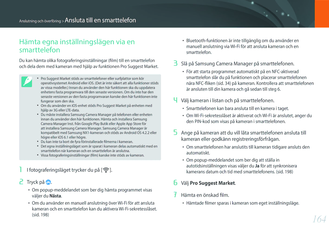 Samsung EV-NXF1ZZB1HSE, EV-NX1ZZZBZBSE, EV-NXF1ZZB1KDK, EV-NXF1ZZB2IDK 164, Hämta egna inställningslägen via en smarttelefon 