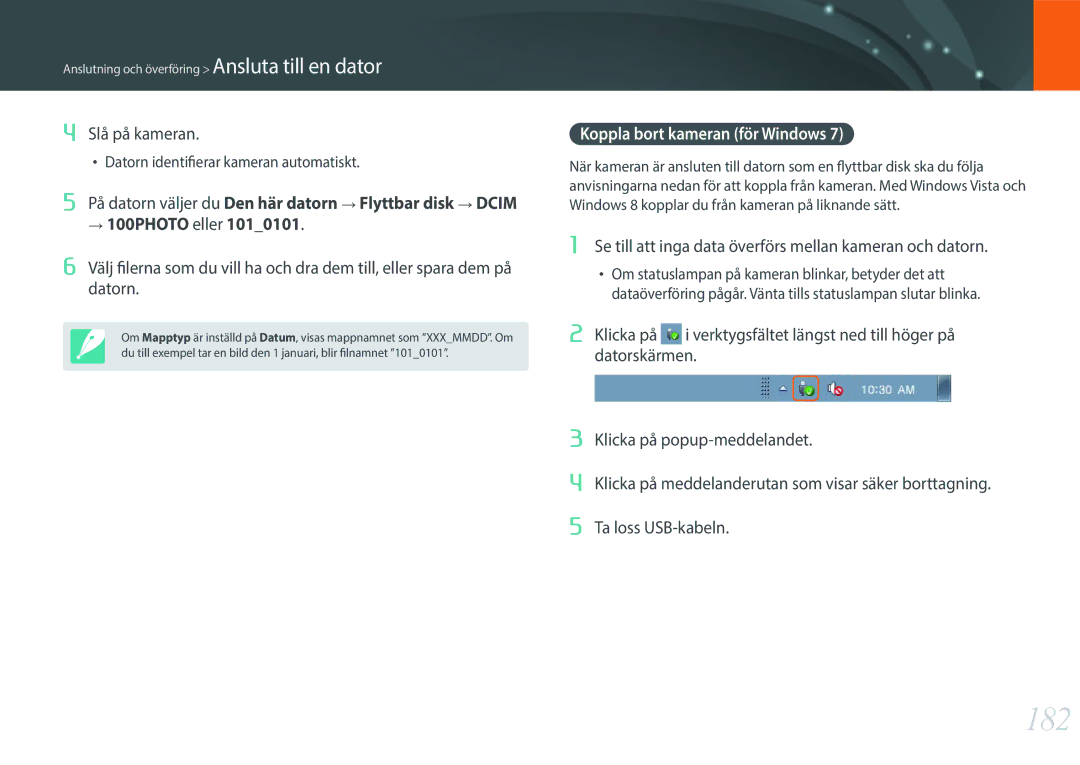 Samsung EV-NXF1ZZB2IDK 182, Koppla bort kameran för Windows, Se till att inga data överförs mellan kameran och datorn 