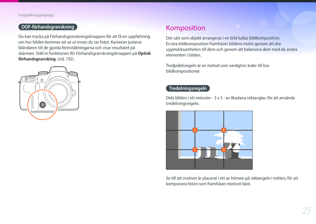 Samsung EV-NXF1ZZB1ISE, EV-NXF1ZZB1HSE, EV-NX1ZZZBZBSE, EV-NXF1ZZB1KDK manual DOF-förhandsgranskning, Tredelningsregeln 