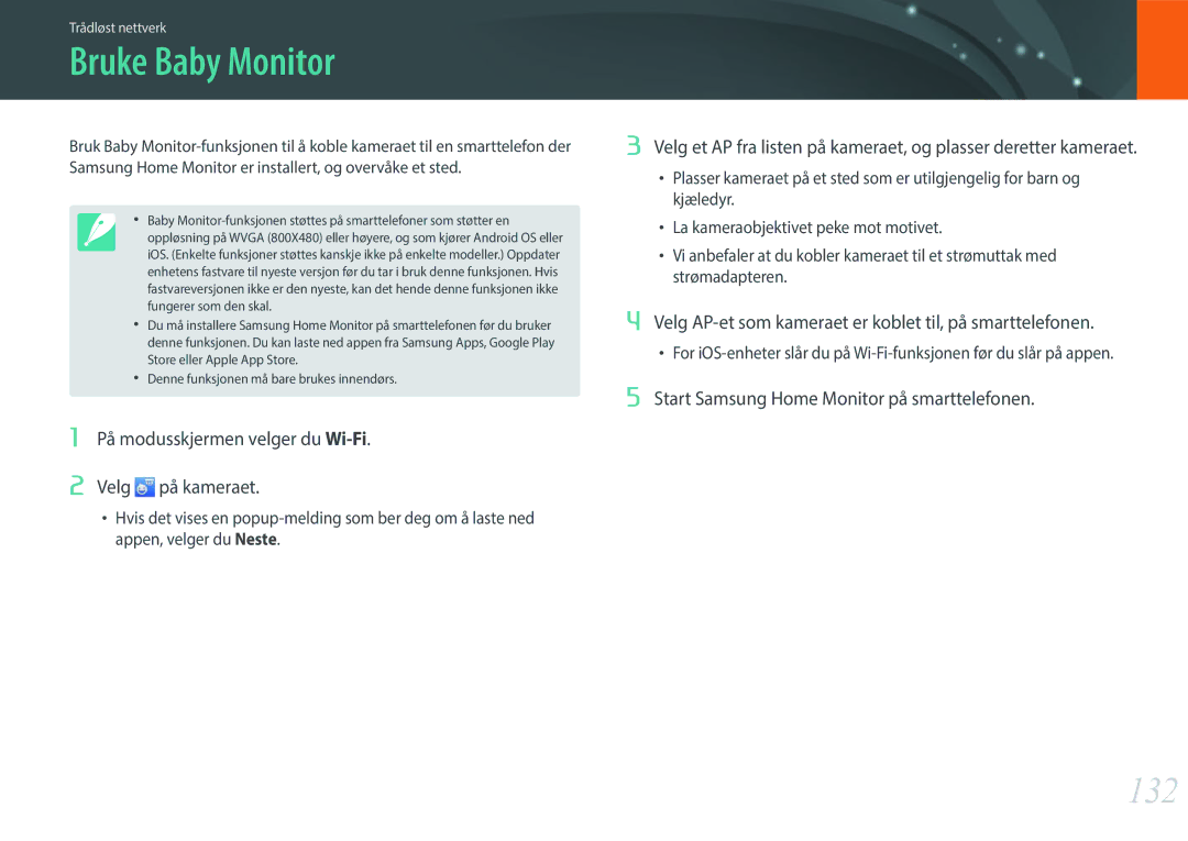 Samsung EV-NXF1ZZB1ISE, EV-NXF1ZZB1HSE Bruke Baby Monitor, 132, Velg AP-et som kameraet er koblet til, på smarttelefonen 