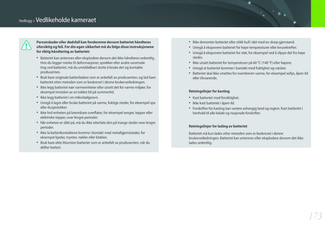 Samsung EV-NXF1ZZB1QSE, EV-NXF1ZZB1HSE, EV-NXF1ZZB1KDK, EV-NXF1ZZB2IDK, EV-NXF1ZZB2HDK manual 173, Retningslinjer for kasting 