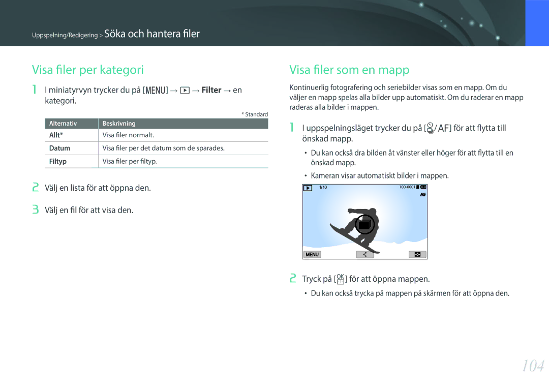 Samsung EV-NXF1ZZB1HDK, EV-NXF1ZZB1HSE, EV-NXF1ZZB1KDK, EV-NXF1ZZB2IDK 104, Visa filer Per kategori, Visa filer som en mapp 