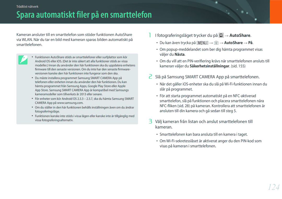 Samsung EV-NXF1ZZB1QDK, EV-NXF1ZZB1HSE, EV-NXF1ZZB1KDK 124, Fotograferingsläget trycker du på AutoShare, Smarttelefonen 