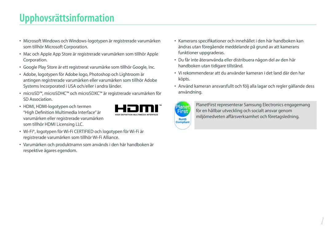 Samsung EV-NXF1ZZB2IDK, EV-NXF1ZZB1HSE, EV-NXF1ZZB1KDK, EV-NXF1ZZB1QSE, EV-NXF1ZZB2HDK, EV-NXF1ZZB2ISE Upphovsrättsinformation 