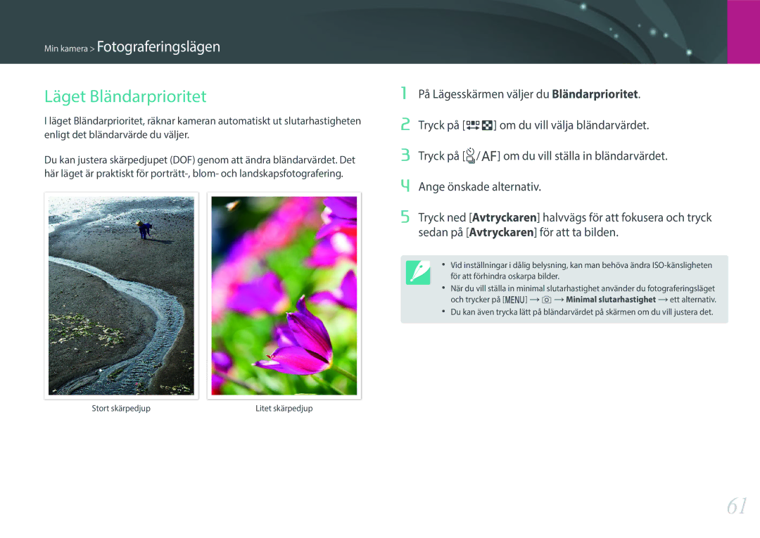 Samsung EV-NXF1ZZB1QDK, EV-NXF1ZZB1HSE, EV-NXF1ZZB1KDK, EV-NXF1ZZB2IDK, EV-NXF1ZZB1QSE, EV-NXF1ZZB2HDK Läget Bländarprioritet 