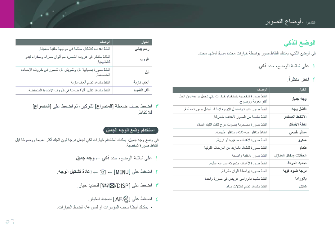 Samsung EV-NXF1ZZG1JME, EV-NXF1ZZB1IJO, EV-NXF1ZZB3KSA, EV-NXF1ZZG1HME, EV-NXF1ZZG1KIR يكذلا عضولا, ليمجلا هجولا عضو مادختسا 