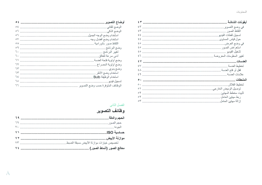 Samsung EV-NXF1ZZG1QIR, EV-NXF1ZZB1IJO, EV-NXF1ZZB3KSA manual طبضلا ةقبسم ضيبلأا ةنزاوم تارايخ صيصخت, ةشاشلا تانوقيأ 