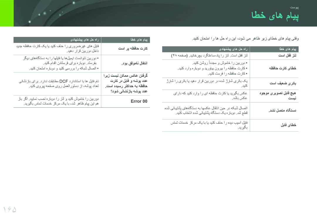 Samsung EV-NXF1ZZB1QJO, EV-NXF1ZZB1IJO, EV-NXF1ZZB3KSA, EV-NXF1ZZG1HME, EV-NXF1ZZG1KIR, EV-NXF1ZZB3JSA manual اطخ یاه مایپ, 165 