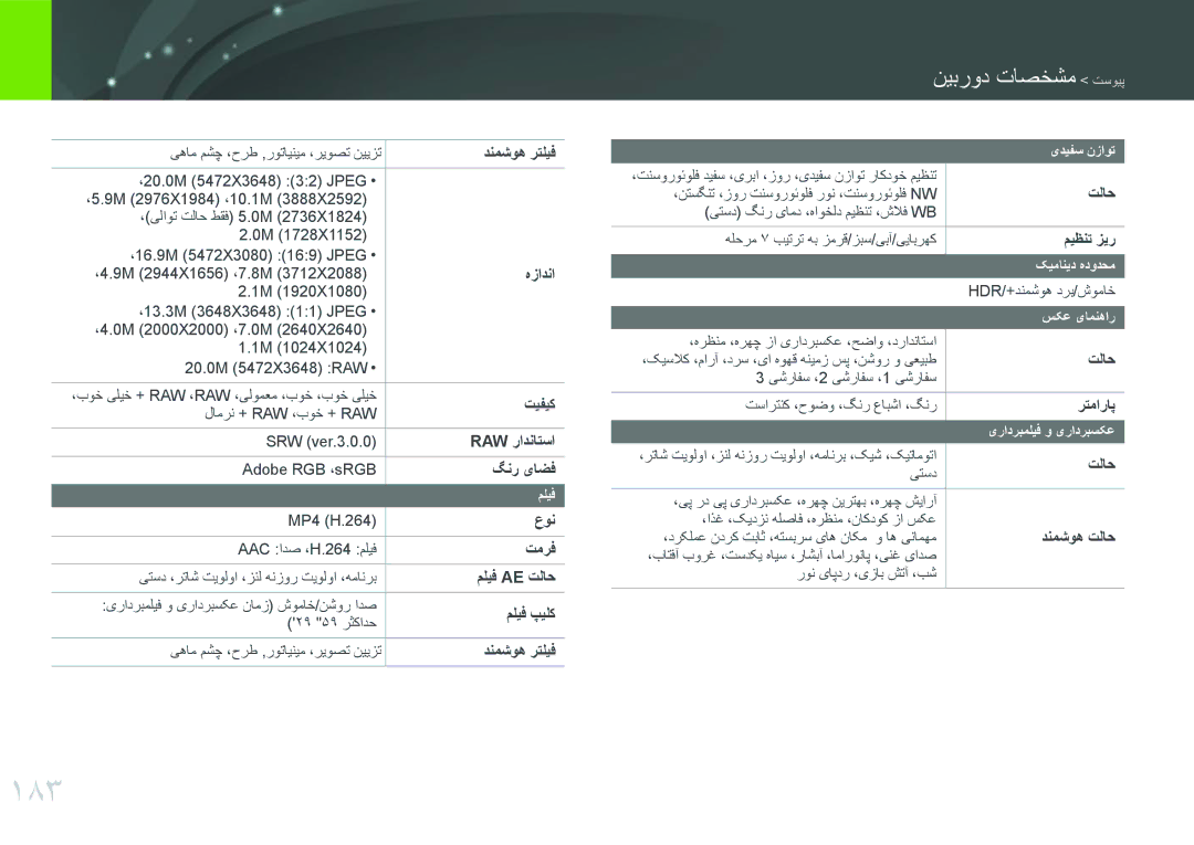 Samsung EV-NXF1ZZG1QZA, EV-NXF1ZZB1IJO, EV-NXF1ZZB3KSA, EV-NXF1ZZG1HME, EV-NXF1ZZG1KIR manual 183, نیبرود تاصخشم تسویپ 