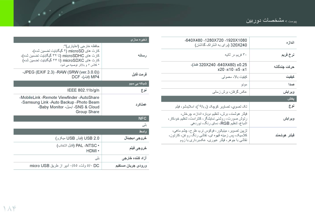 Samsung EV-NXF1ZZB1KJO, EV-NXF1ZZB1IJO, EV-NXF1ZZB3KSA, EV-NXF1ZZG1HME, EV-NXF1ZZG1KIR, EV-NXF1ZZB3JSA, EV-NXF1ZZB3HSA manual 184 