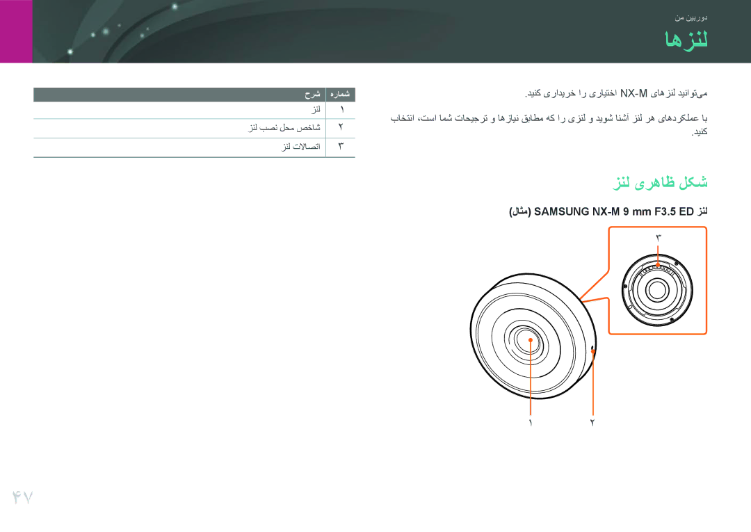 Samsung EV-NXF1ZZB3KSA, EV-NXF1ZZB1IJO, EV-NXF1ZZG1HME manual زنل یرهاظ لکش, دینک یرادیرخ ار یرایتخا Nx-M یاهزنل دیناوتیم 