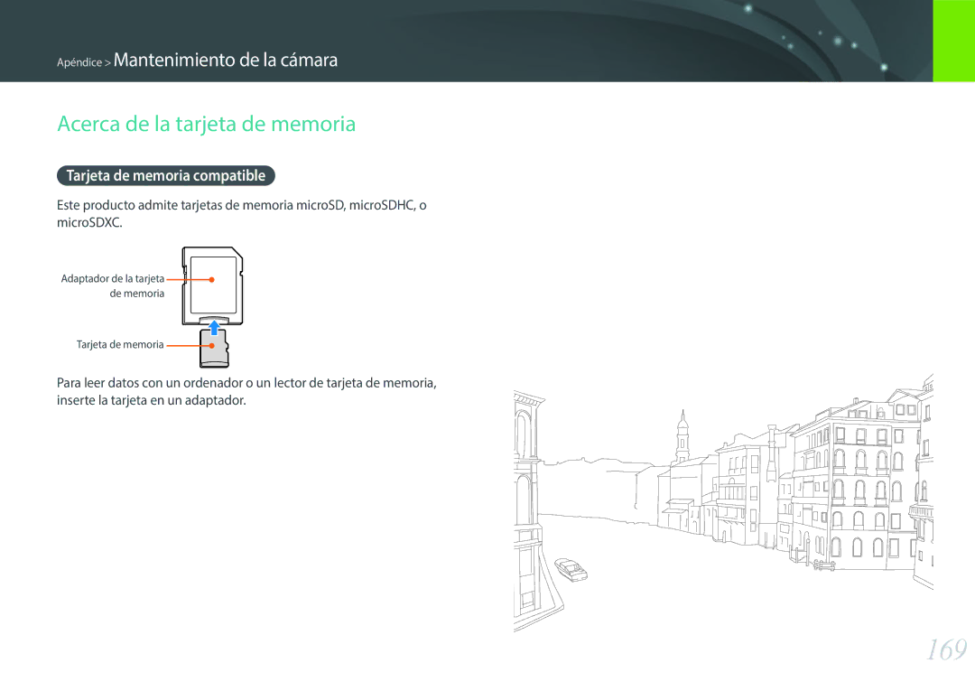 Samsung EV-NXF1ZZB1HES, EV-NXF1ZZB1KES, EV-NXF1ZZB1QES 169, Acerca de la tarjeta de memoria, Tarjeta de memoria compatible 