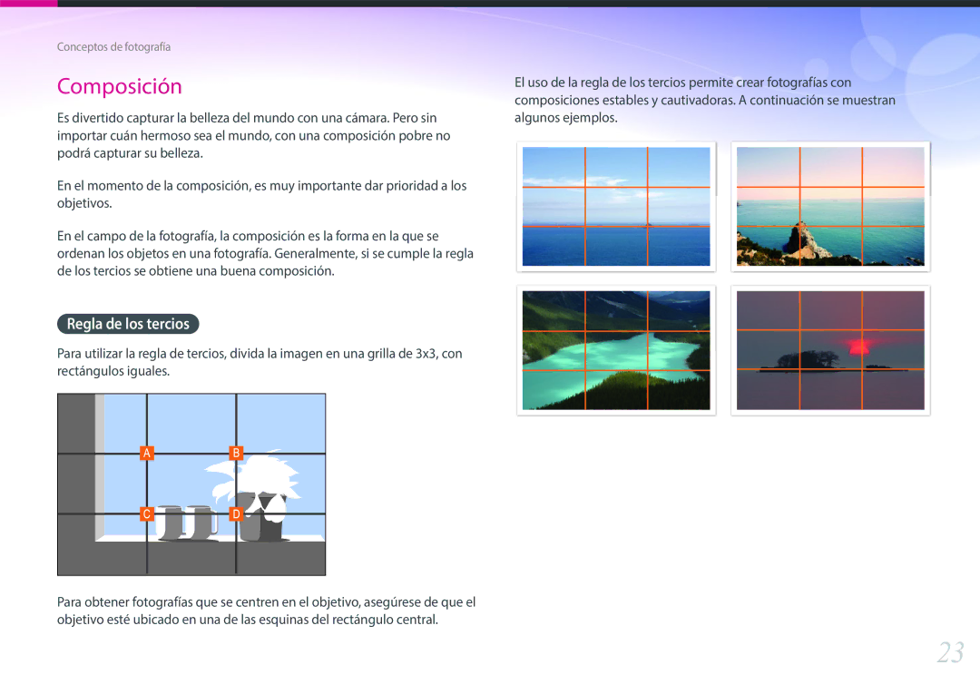 Samsung EV-NXF1ZZB1KES, EV-NXF1ZZB1QES, EV-NXF1ZZB1HES, EV-NXF1ZZB1JES manual Composición, Regla de los tercios 
