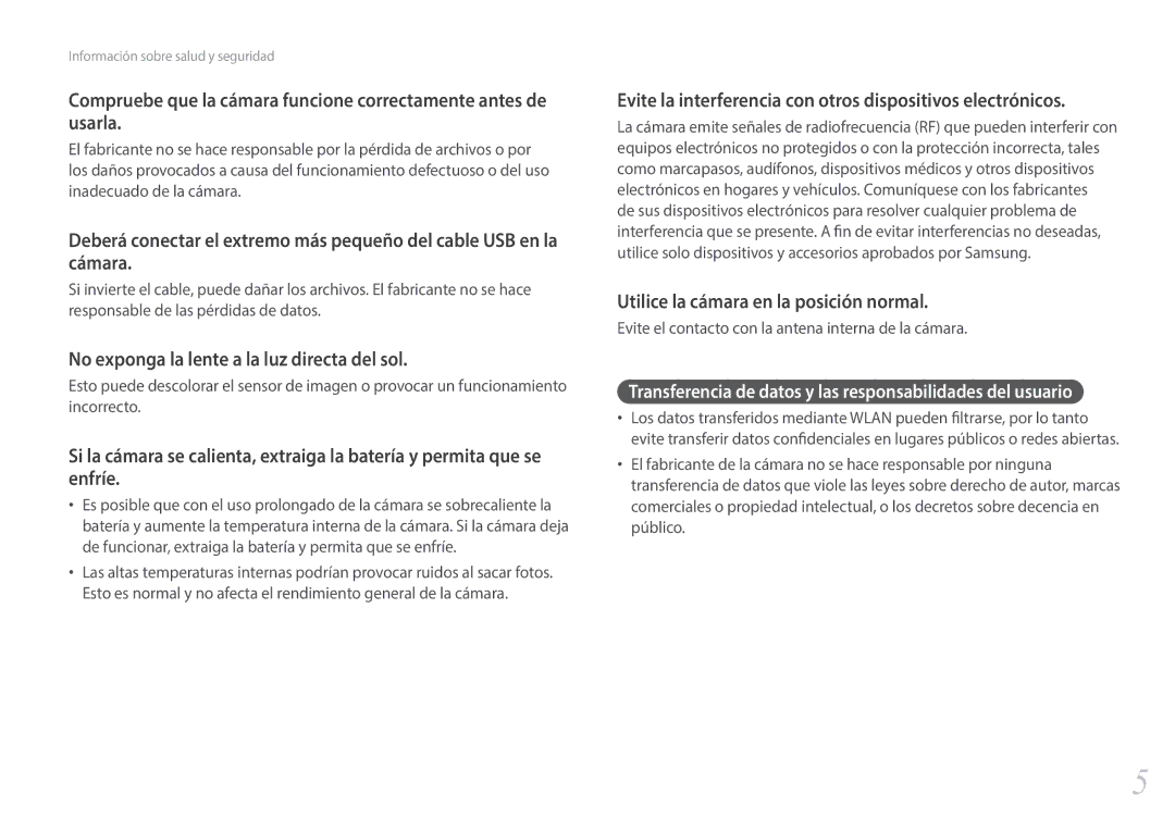 Samsung EV-NXF1ZZB1HES, EV-NXF1ZZB1KES, EV-NXF1ZZB1QES manual Evite la interferencia con otros dispositivos electrónicos 