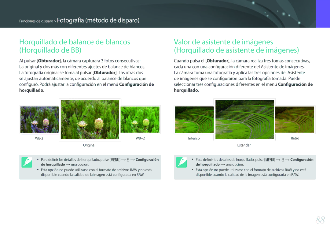 Samsung EV-NXF1ZZB1QES, EV-NXF1ZZB1KES manual Horquillado de balance de blancos Horquillado de BB, De horquillado una opción 