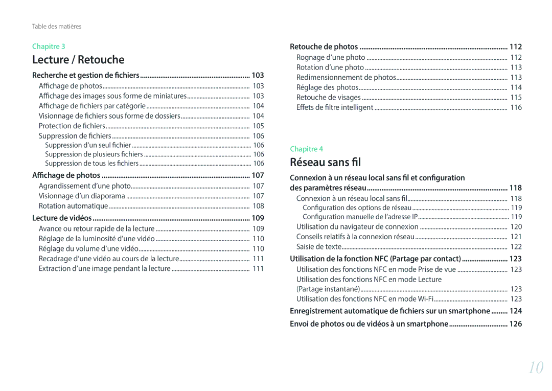 Samsung EV-NXF1ZZB1IFR, EV-NXF1ZZB1KFR, EV-NXF1ZZB2QFR 105, 106, 116, 118, Utilisation des fonctions NFC en mode Lecture 