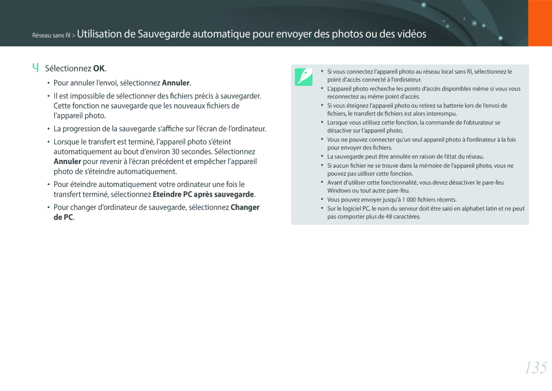 Samsung EV-NXF1ZZB1KFR, EV-NXF1ZZB2QFR, EV-NXF1ZZB1HFR, EV-NXF1ZZB1IFR, EV-NXF1ZZB1JFR, EV-NXF1ZZB2KFR 135, Sélectionnez OK 