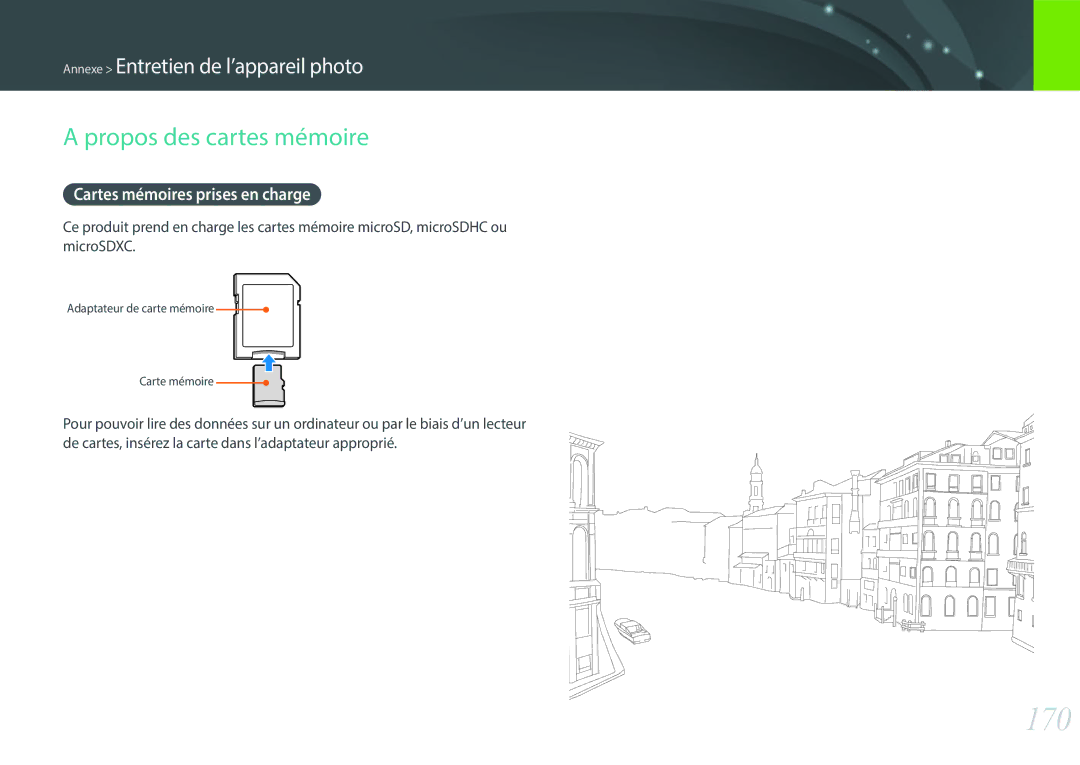 Samsung EV-NXF1ZZB1IFR, EV-NXF1ZZB1KFR, EV-NXF1ZZB2QFR 170, Propos des cartes mémoire, Cartes mémoires prises en charge 