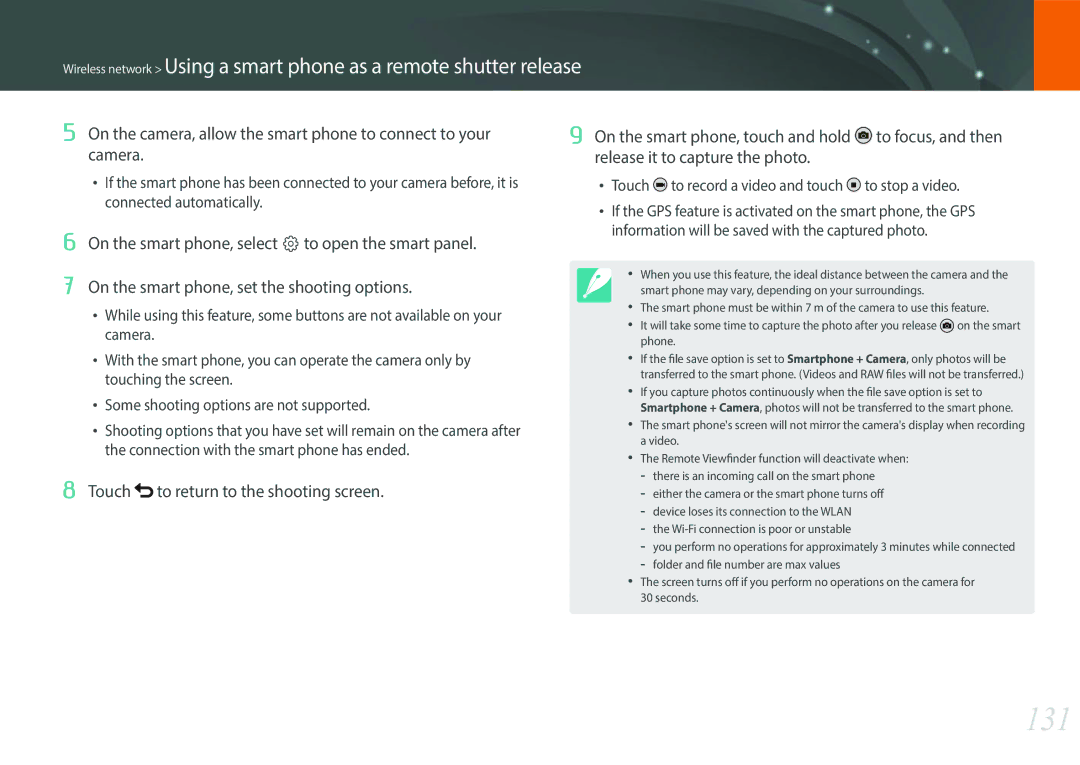 Samsung EV-NXF1ZZB1IIL, EV-NXF1ZZB1KFR, EV-NXF1ZZB2QFR manual 131, ‡ Touch to record a video and touch to stop a video 