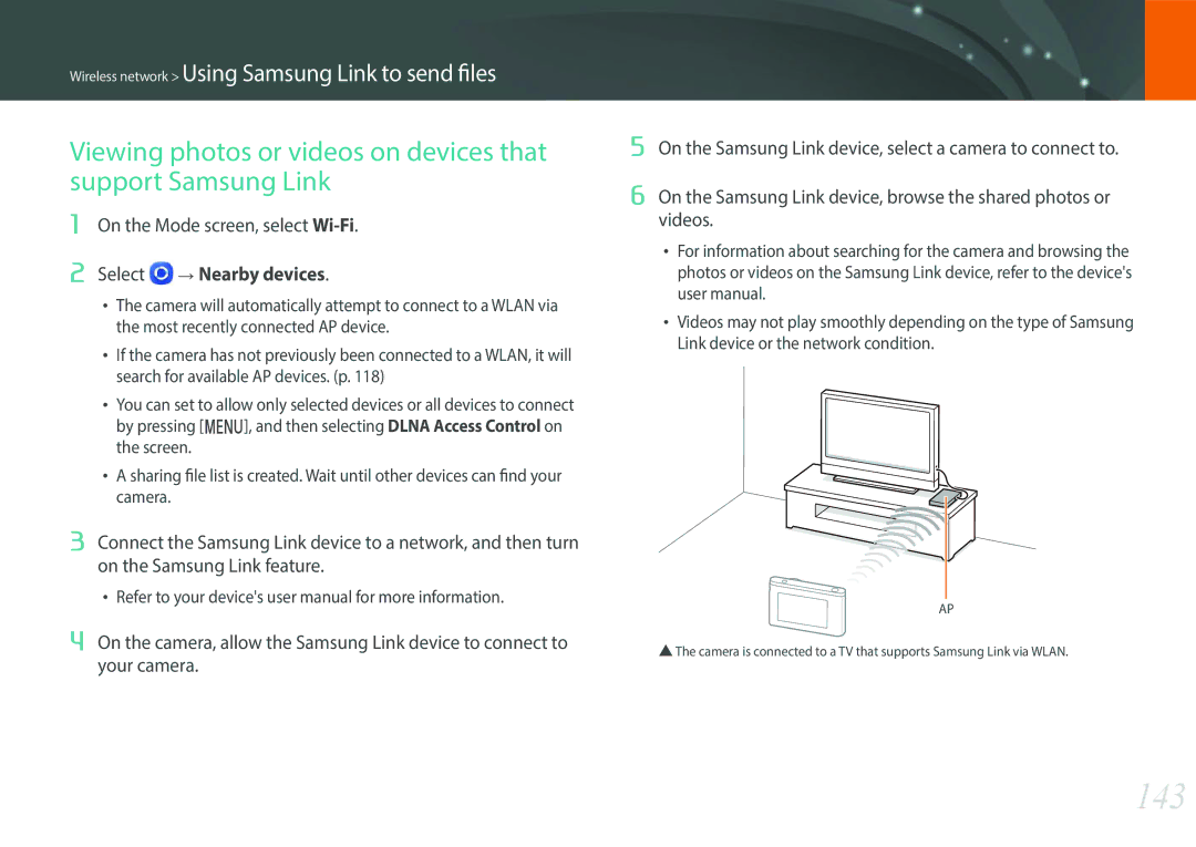 Samsung EV-NXF1ZZBZKTR, EV-NXF1ZZB1KFR, EV-NXF1ZZB2QFR, EV-NXF1ZZB1HFR, EV-NXF1ZZB2JDE 143, On the Mode screen, select Wi-Fi 