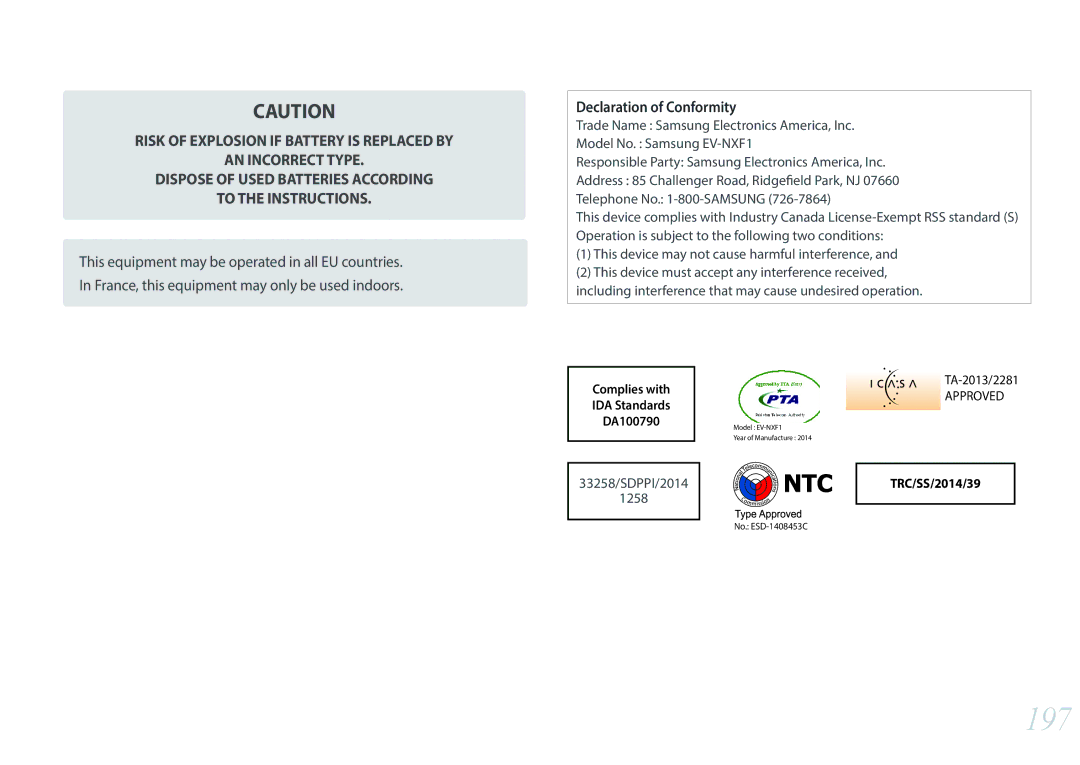 Samsung EV-NXF1ZZB1IM3, EV-NXF1ZZB1KFR, EV-NXF1ZZB2QFR, EV-NXF1ZZB1HFR, EV-NXF1ZZB2JDE, EV-NXF1ZZB1HDE, EV-NXF1ZZB3JDE manual 197 