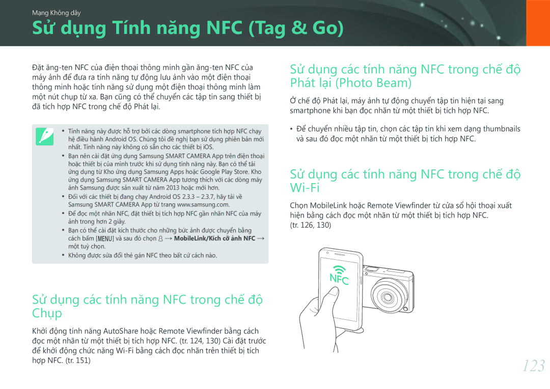 Samsung EV-NXF1ZZB1KVN manual Sử dụng Tính năng NFC Tag & Go, 123, Sử dụng các tính năng NFC trong chế độ Chụp 