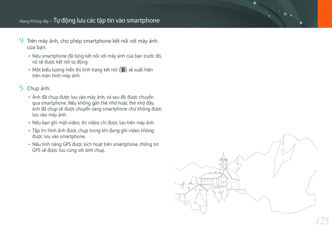 Samsung EV-NXF1ZZB1KVN manual 125, Mạng Không dây Tự động lưu các tập tin vào smartphone, Chụp ảnh 