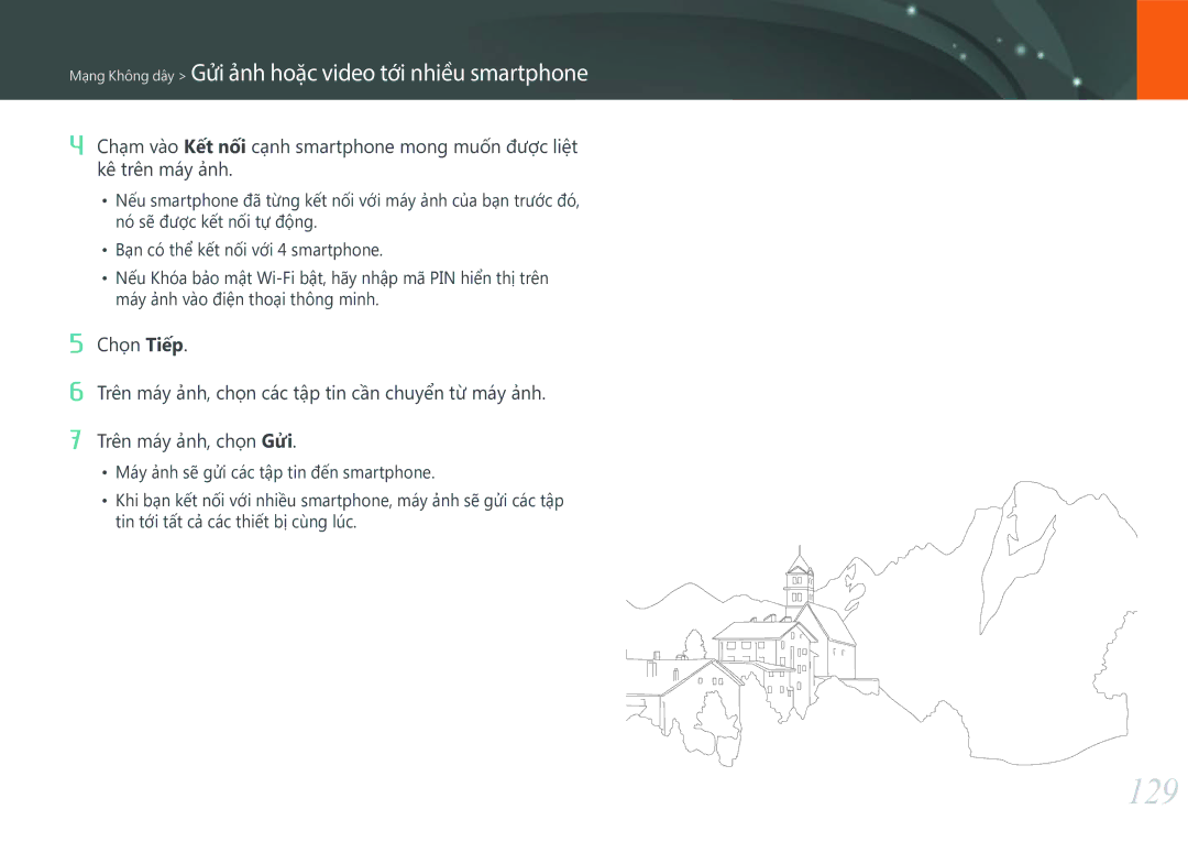 Samsung EV-NXF1ZZB1KVN manual 129, Mạng Không dây Gửi ảnh hoặc video tới nhiều smartphone 
