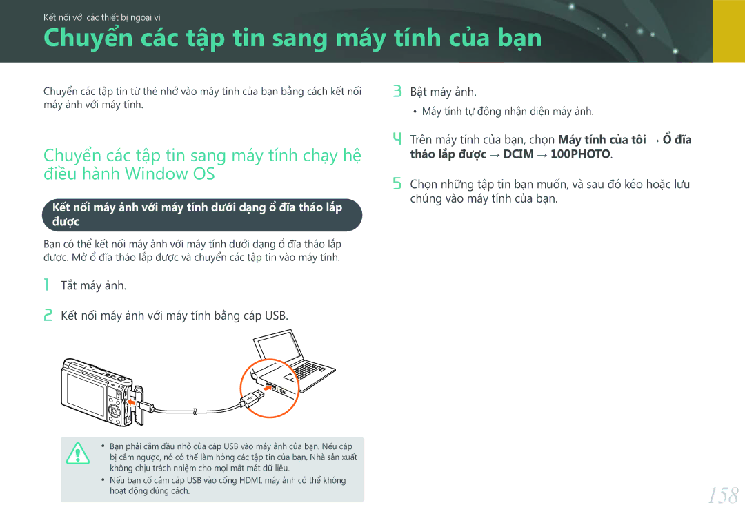 Samsung EV-NXF1ZZB1KVN manual Chuyển các tập tin sang máy, Tính của bạn, 158 