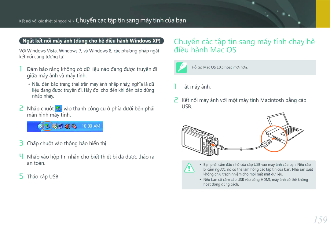 Samsung EV-NXF1ZZB1KVN manual 159, Chuyển các tập tin sang máy tính chạy hệ điều hành Mac OS 