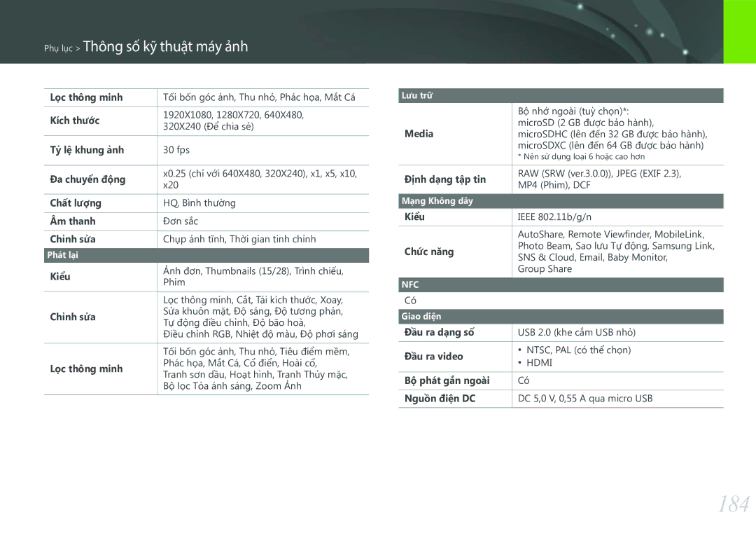 Samsung EV-NXF1ZZB1KVN manual 184 