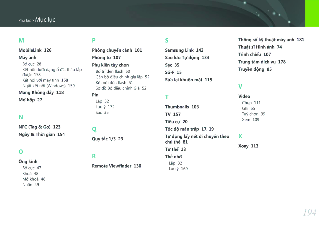Samsung EV-NXF1ZZB1KVN manual 194, MobileLink Máy ảnh 