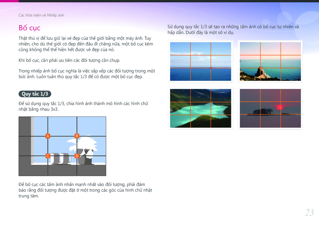 Samsung EV-NXF1ZZB1KVN manual Bố cục, Quy tắc 1/3 