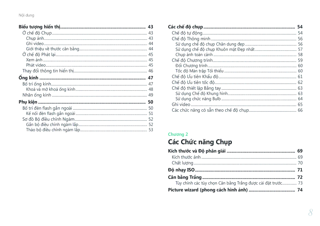 Samsung EV-NXF1ZZB1KVN manual Kích thướ́c ảnh, Tùy chỉnh các tùy chọ̣n Cân bằng Trắng được cà̀i đặt trướ́c 