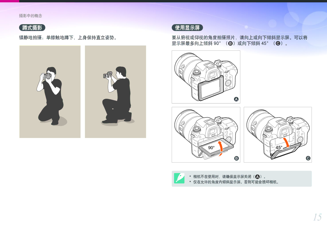 Samsung EV-NXF1ZZB2HCZ, EV-NXF1ZZB2HDE, EV-NXF1ZZB2HCH, EV-NXF1ZZB2HHU, EV-NXF1ZZB1HHU, EV-NXF1ZZB2KCH manual 蹲式摄影, 使用显示屏 