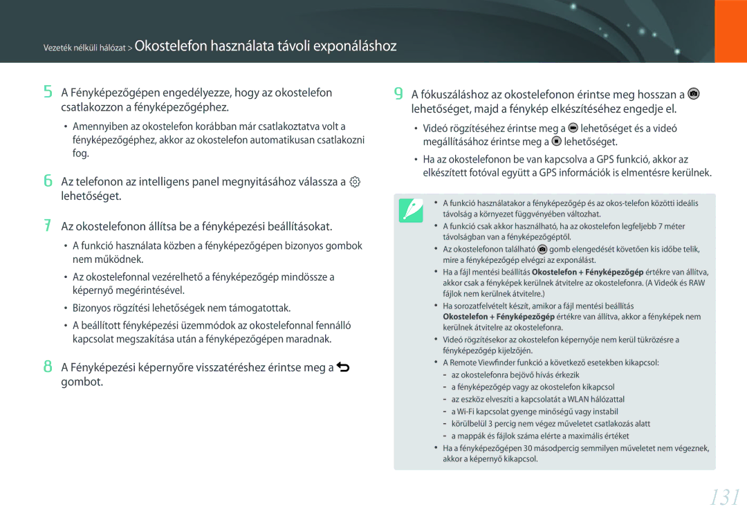 Samsung EV-NXF1ZZB2KCH, EV-NXF1ZZB2HDE, EV-NXF1ZZB2HCH 131, Fényképezési képernyőre visszatéréshez érintse meg a gombot 