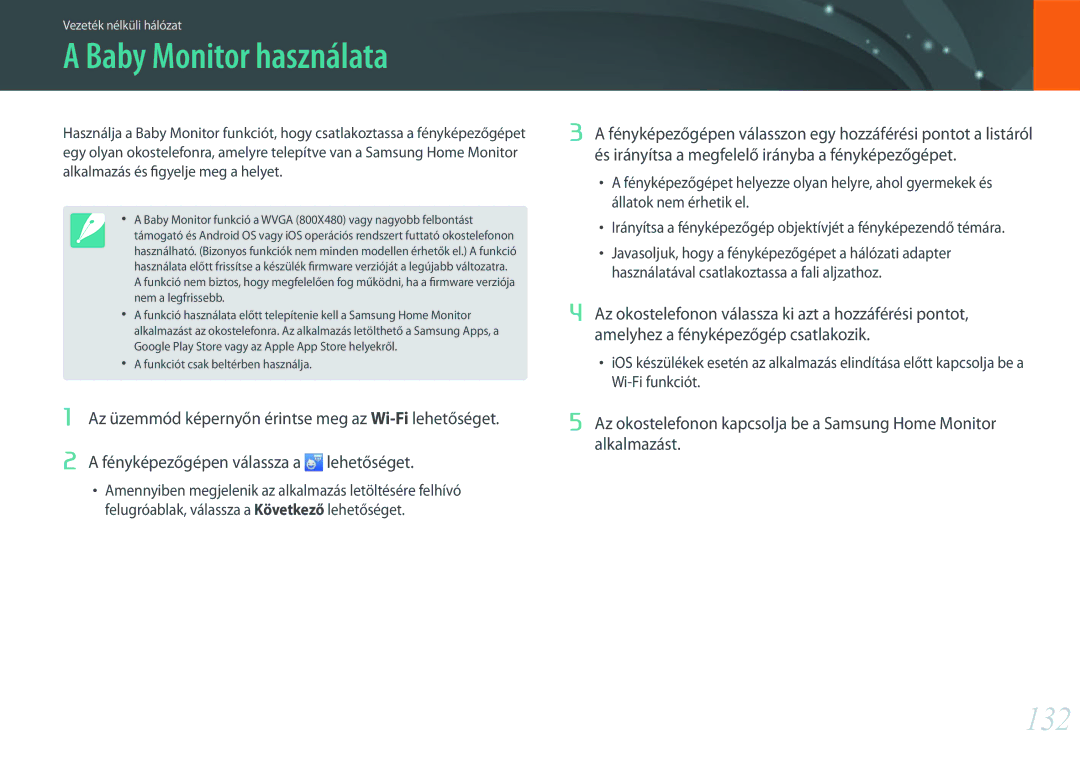 Samsung EV-NXF1ZZB1ICZ, EV-NXF1ZZB2HDE, EV-NXF1ZZB2HCH, EV-NXF1ZZB2HHU, EV-NXF1ZZB1HHU manual Baby Monitor használata, 132 