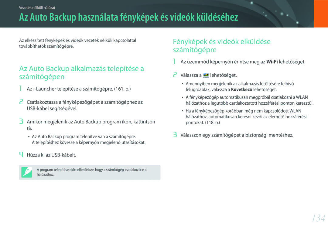 Samsung EV-NXF1ZZB2ICH, EV-NXF1ZZB2HDE, EV-NXF1ZZB2HCH, EV-NXF1ZZB2HHU manual 134, Fényképek és videók elküldése számítógépre 