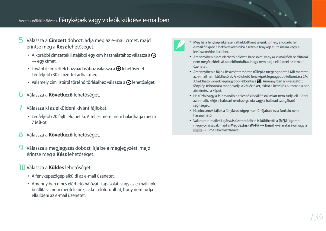 Samsung EV-NXF1ZZB1IHU, EV-NXF1ZZB2HDE, EV-NXF1ZZB2HCH, EV-NXF1ZZB2HHU manual 139, Fényképezőgép elküldi az e-mail üzenetet 