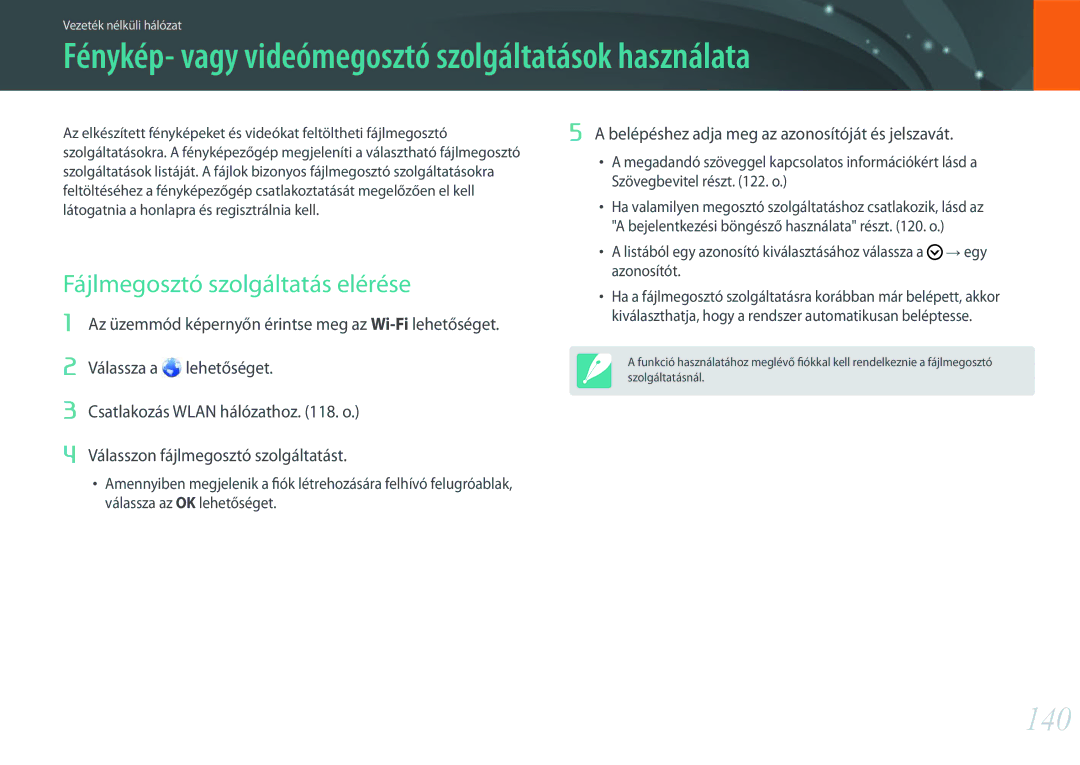 Samsung EV-NXF1ZZB1JHU Fénykép- vagy videómegosztó szolgáltatások használata, 140, Fájlmegosztó szolgáltatás elérése, Egy 