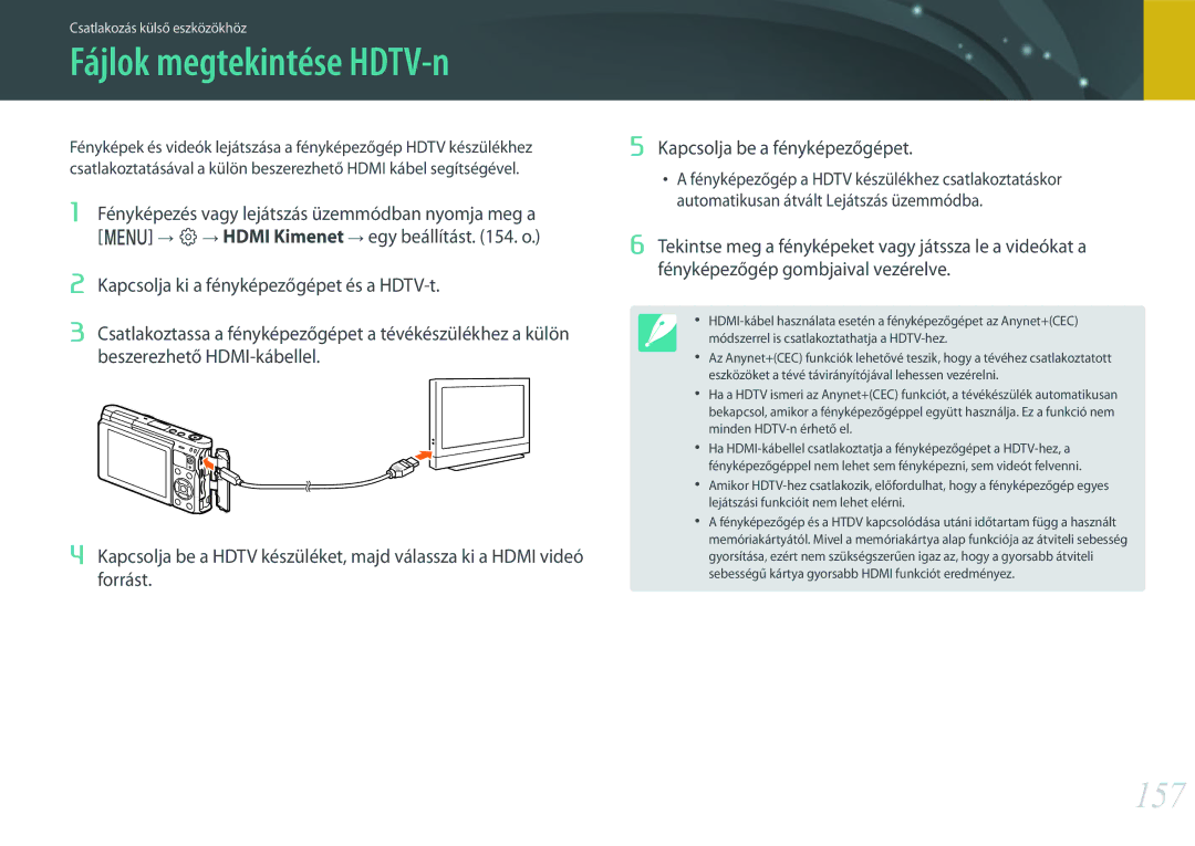 Samsung EV-NXF1ZZB4HCZ, EV-NXF1ZZB2HDE, EV-NXF1ZZB2HCH, EV-NXF1ZZB2HHU, EV-NXF1ZZB1HHU manual Fájlok megtekintése HDTV-n, 157 