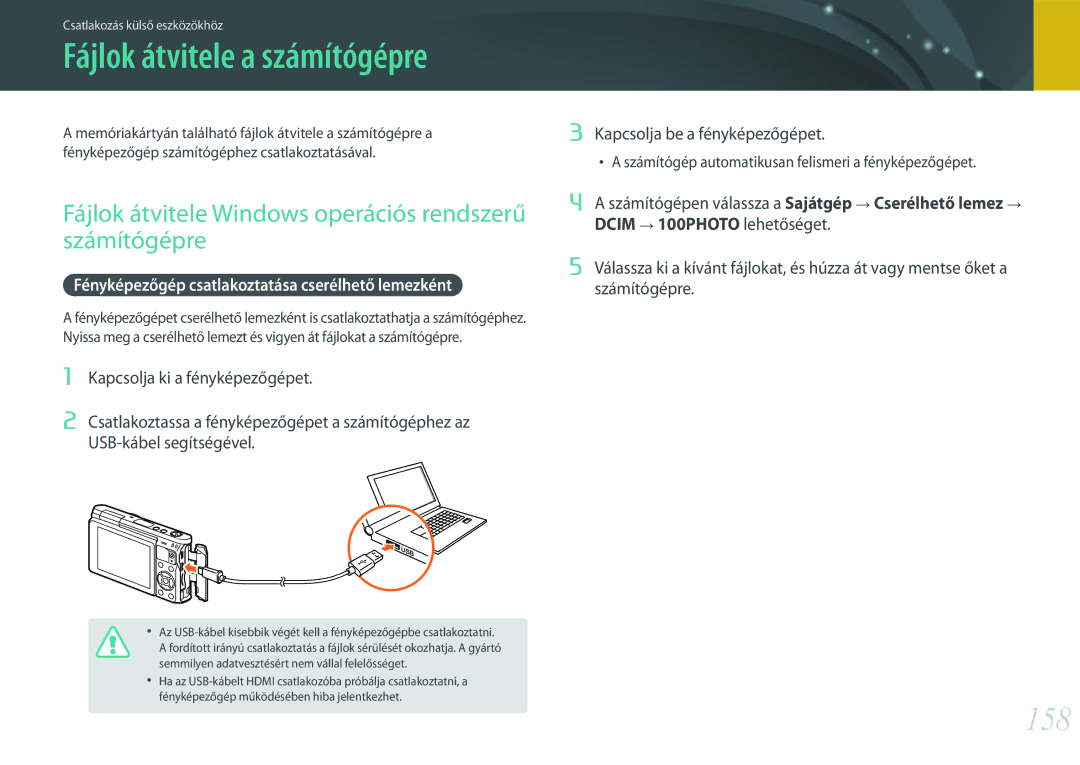 Samsung EV-NXF1ZZB2HCZ, EV-NXF1ZZB2HDE, EV-NXF1ZZB2HCH manual 158, Fájlok átvitele Windows operációs rendszerű számítógépre 