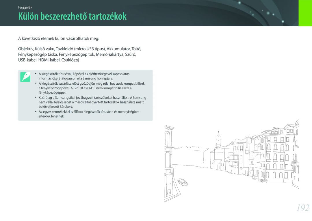 Samsung EV-NXF1ZZB2HCH, EV-NXF1ZZB2HDE, EV-NXF1ZZB2HHU, EV-NXF1ZZB1HHU, EV-NXF1ZZB2KCH Külön beszerezhető tartozékok, 192 