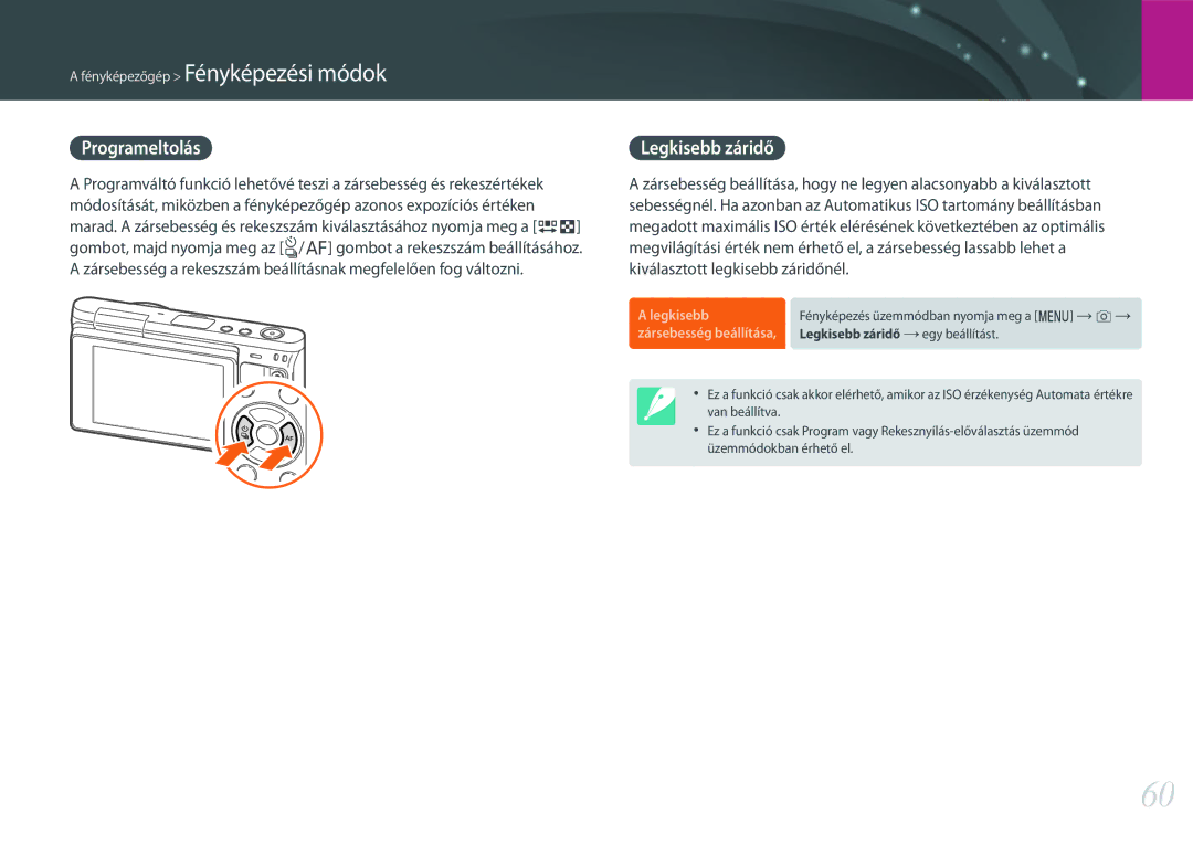 Samsung EV-NXF1ZZB1JHU, EV-NXF1ZZB2HDE, EV-NXF1ZZB2HCH, EV-NXF1ZZB2HHU, EV-NXF1ZZB1HHU manual Programeltolás, Legkisebb záridő 