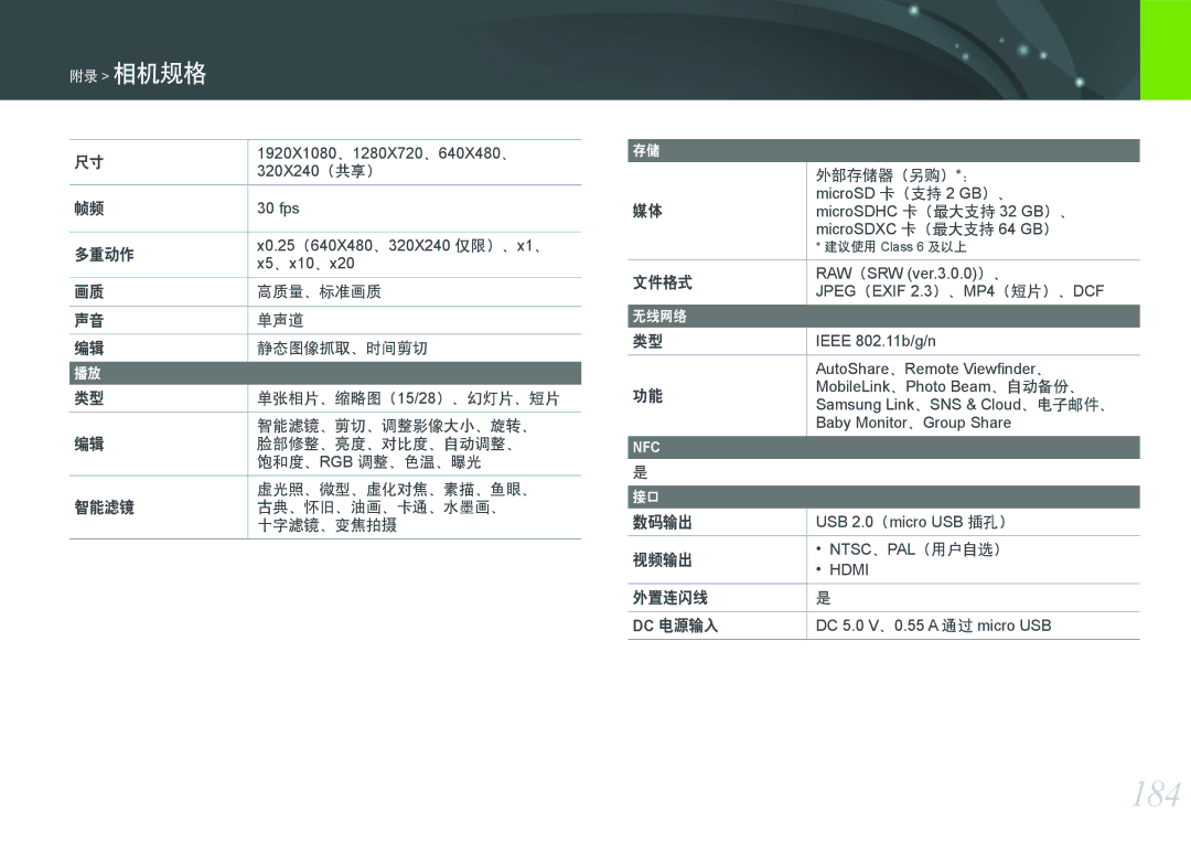 Samsung EV-NXF1ZZB2JHU, EV-NXF1ZZB2HDE, EV-NXF1ZZB2HCH, EV-NXF1ZZB2HHU, EV-NXF1ZZB1HHU, EV-NXF1ZZB2KCH, EV-NXF1ZZB1ICZ manual 184 