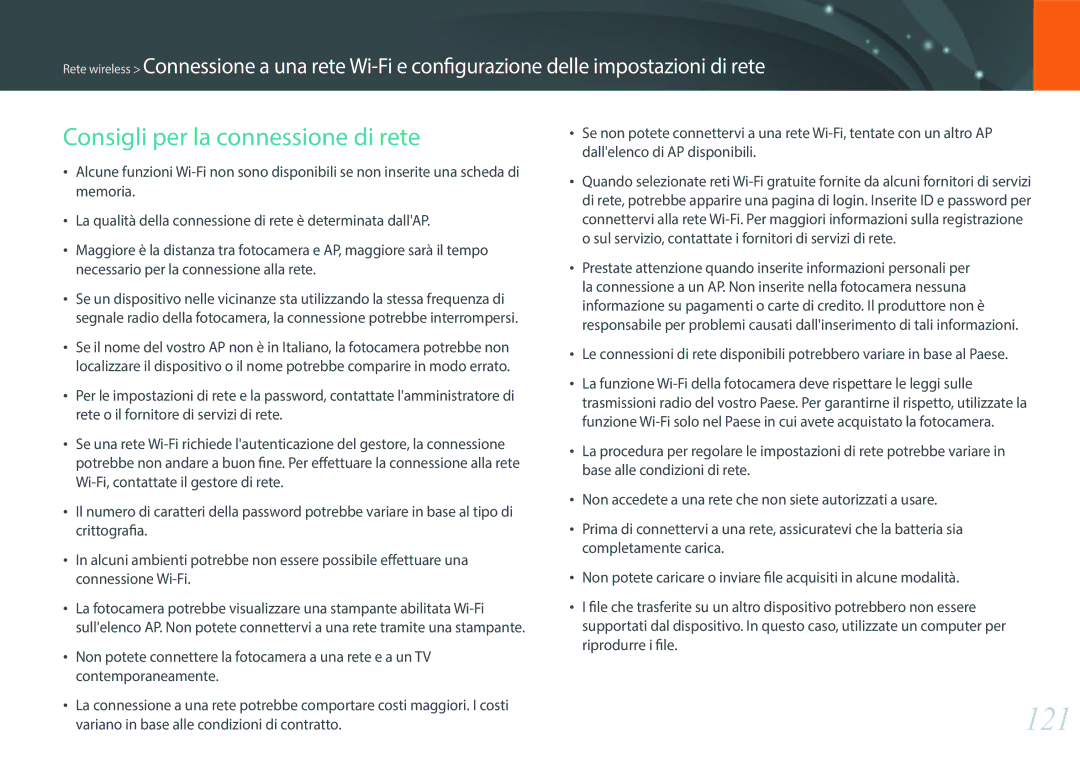 Samsung EV-NXF1ZZB2HIT manual 121, Consigli per la connessione di rete 