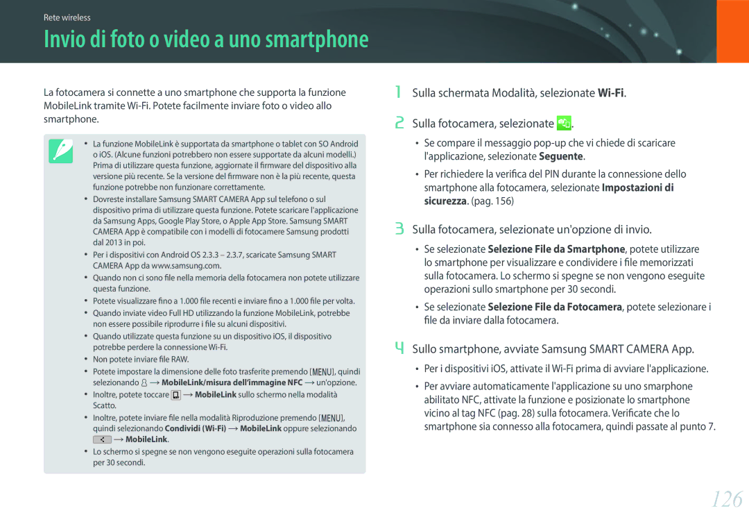 Samsung EV-NXF1ZZB2HIT manual 126, Sulla fotocamera, selezionate unopzione di invio 